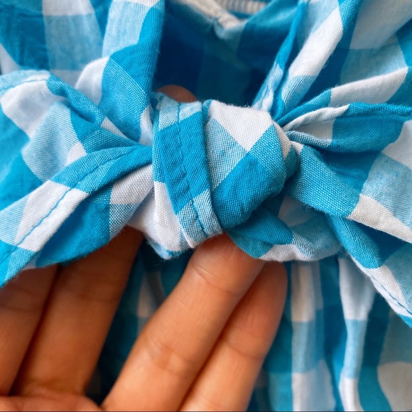 🐬 LILLY PULITZER SARAFINA TURQUOISE OASIS CRINKLE GINGHAM SHORT SLEEVE TOP! - Picture 9 of 15